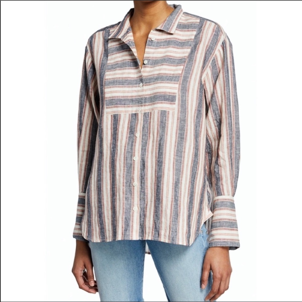 Frame Striped Linen Bib Buttondown Shirt Small - Picture 7 of 7